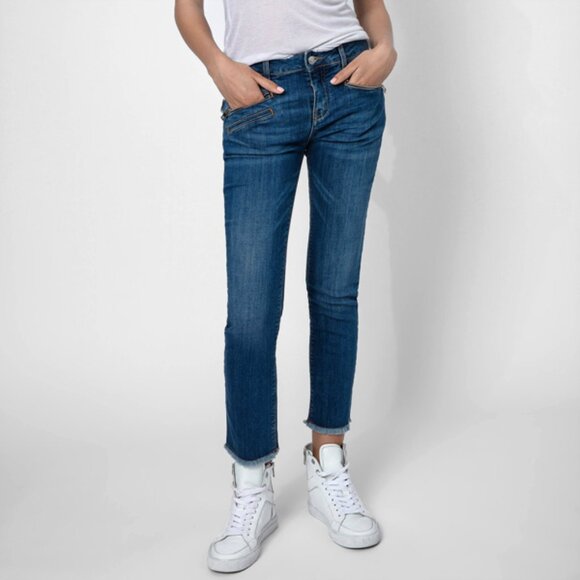 $238 NWT ZADIG VOLTAIRE AVA Frayed Hem Slim Straight Skinny Crop